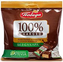 Чаржед конфеты вафельные без сахара, в горьком шоколаде 150 г*12 пакет подушка Победа