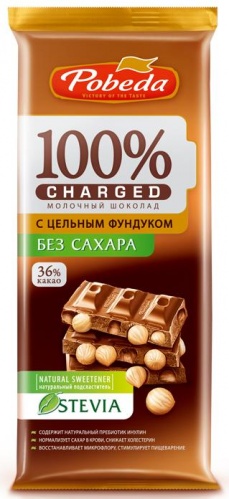1131  Шоколад молочный  без сахара с цельным фундуком "Чаржед" 90г*10 Победа