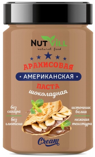 Паста арахисовая "Американская " Шоколадная без сахара Nutvill 180г*12 GREENVILL