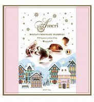 1175 Шоколадные конфеты-ракушки с нач.пралине 250г*12 Ameri розовая упаковка с новогодним конвертом