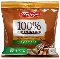 Чаржед конфеты вафельные без сахара, в молочном шоколаде 150 г*12 пакет подушка Победа